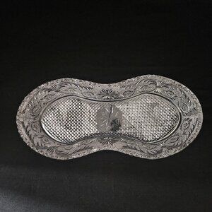 Vintage Duncan & Miller Sandwich Pattern Pressed Glass Peanut Shaped Celery Tray